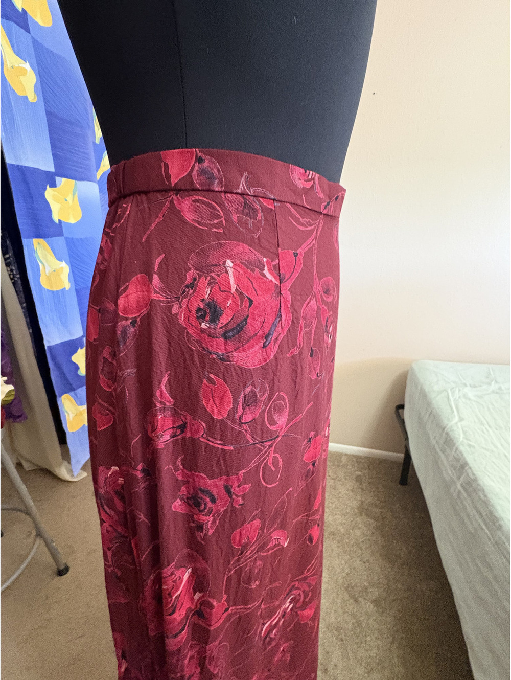 Red Rose Burgundy Maxi Skirt Small Whimsygoth - Picture 2 of 7